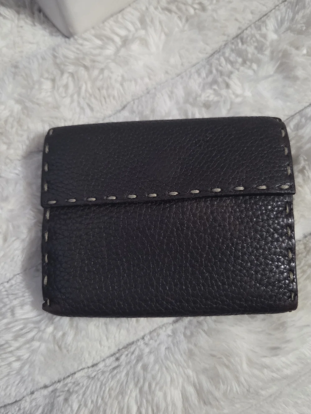 FENDI Dark Brown Selleria Grained Leather Bifold Wallet Saddle Stitch Vtg - Picture 2 of 16